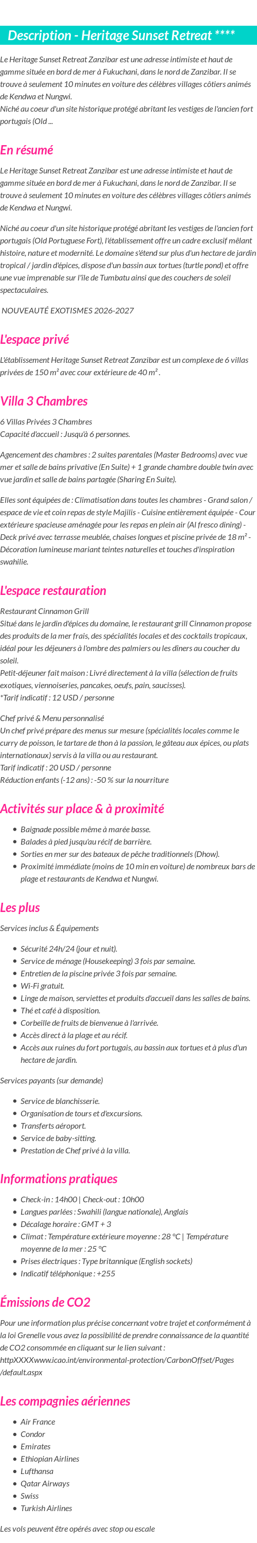 Détails du séjour