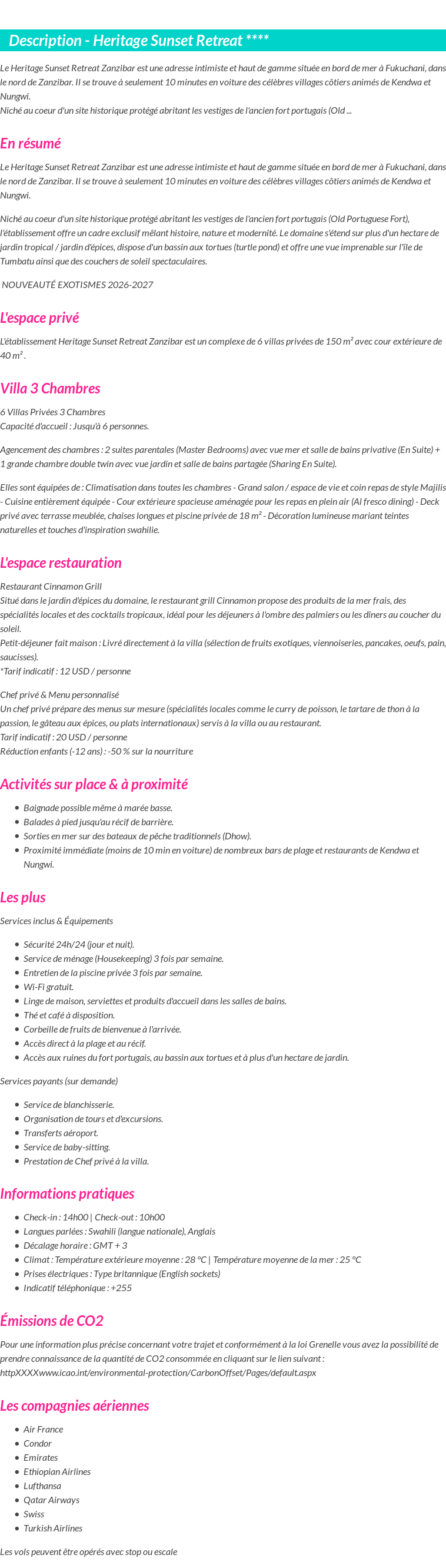 Détails du séjour