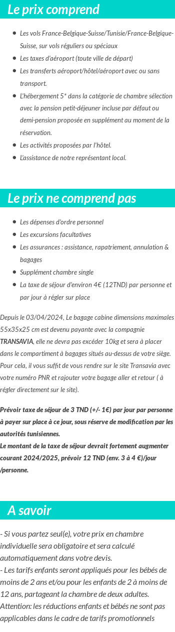 Conditions tarifaires