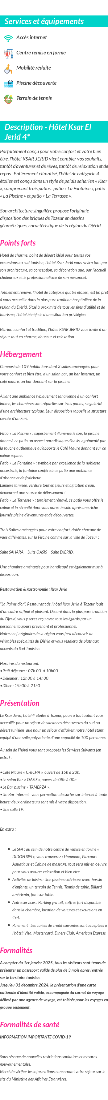 Détails du séjour