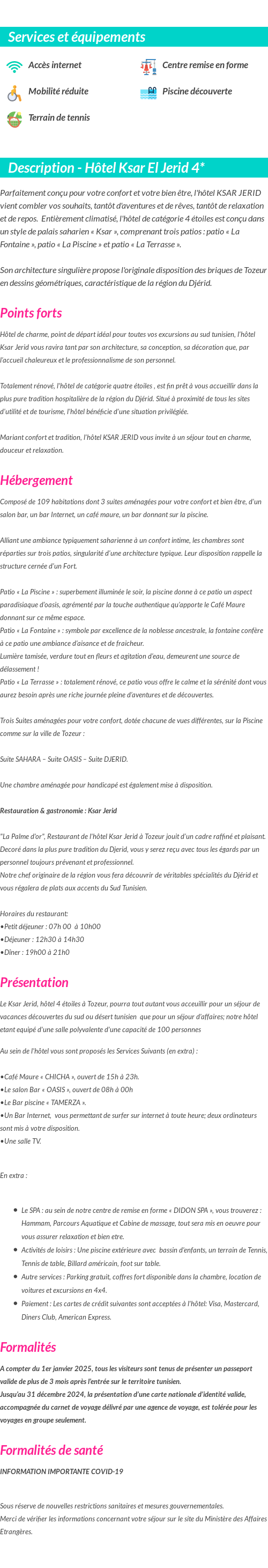 Détails du séjour