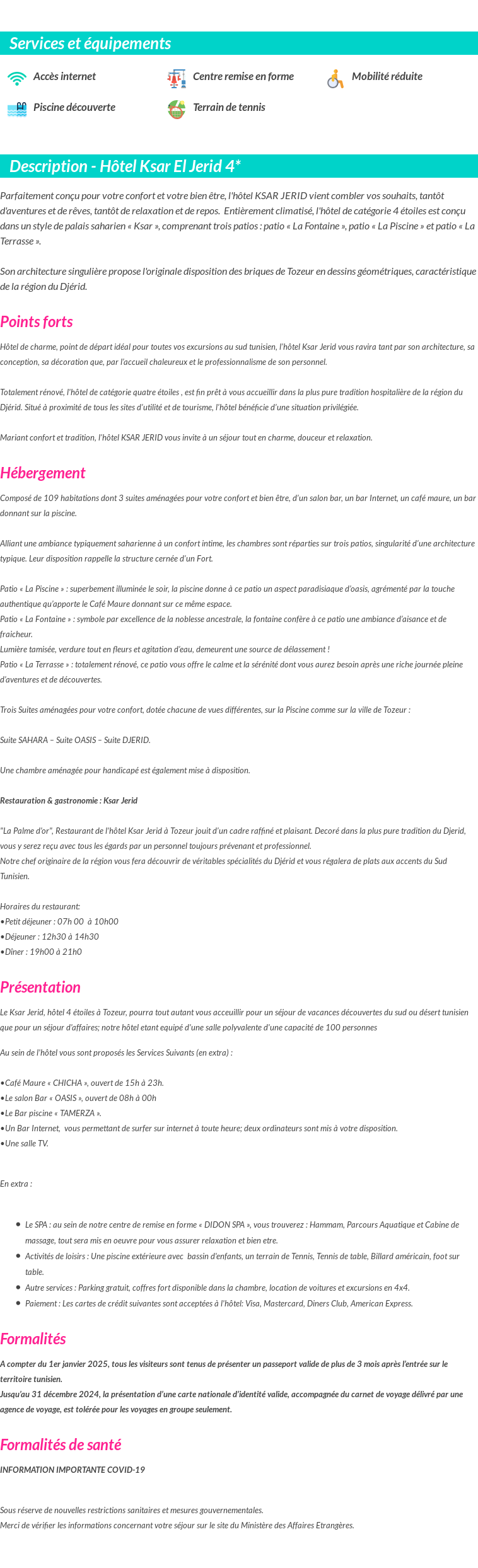Détails du séjour
