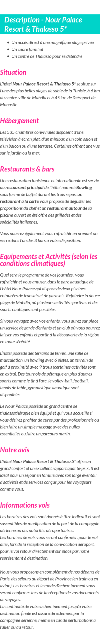Détails du séjour