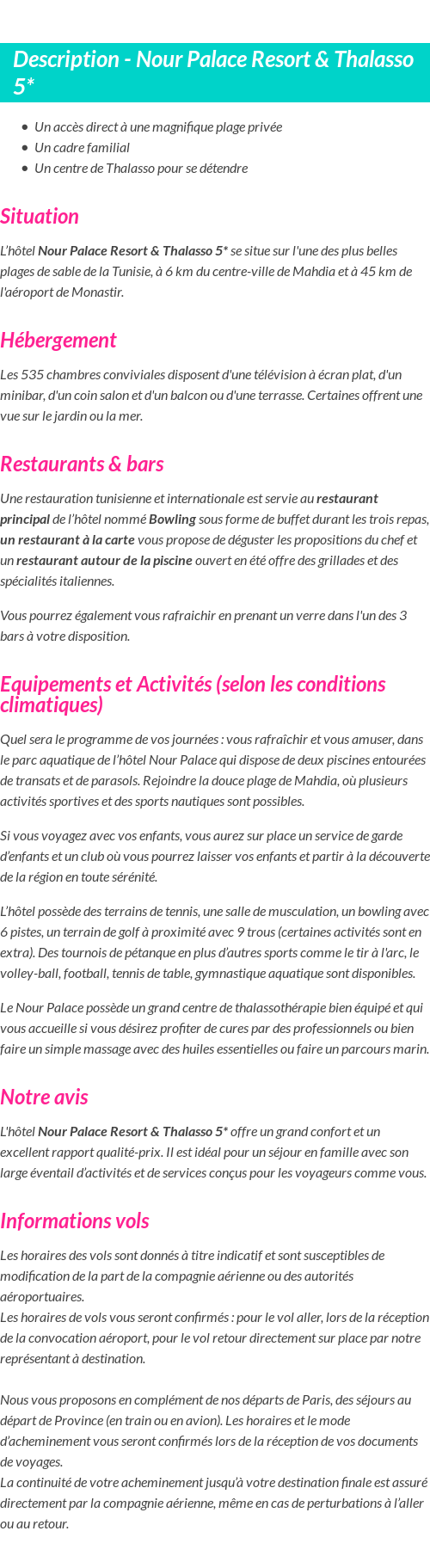 Détails du séjour