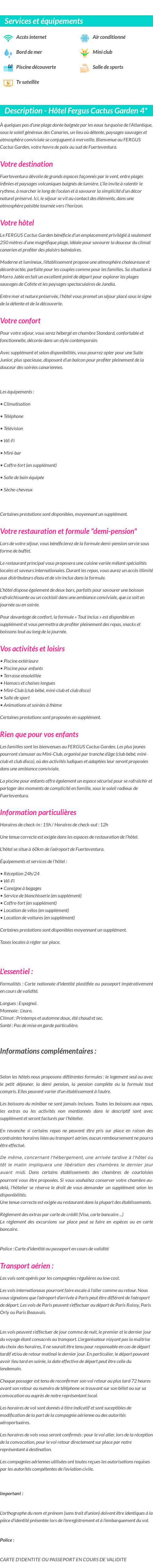 Détails du séjour