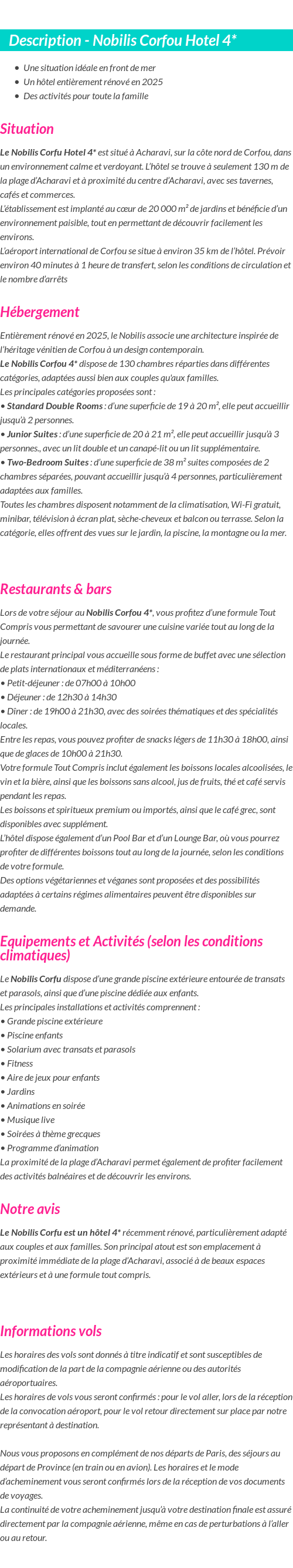 Détails du séjour