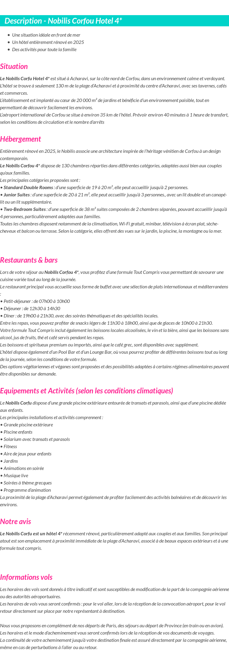 Détails du séjour