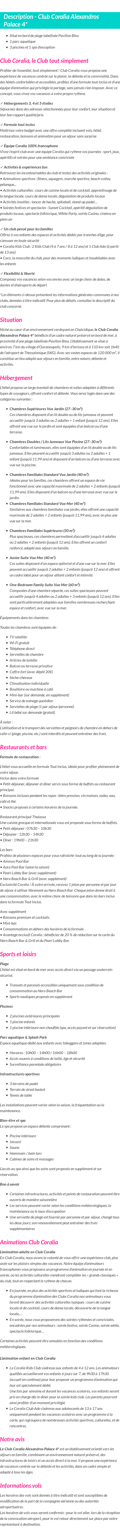 Détails du séjour