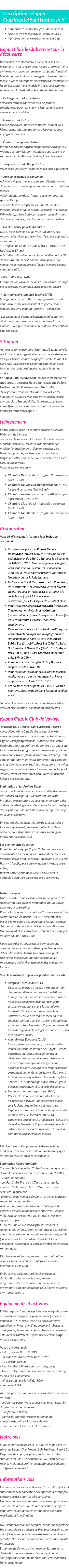 Détails du séjour