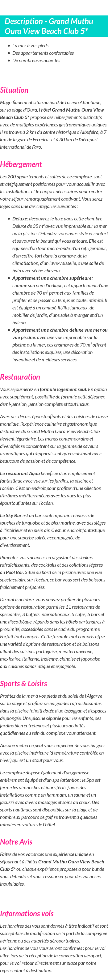 Détails du séjour