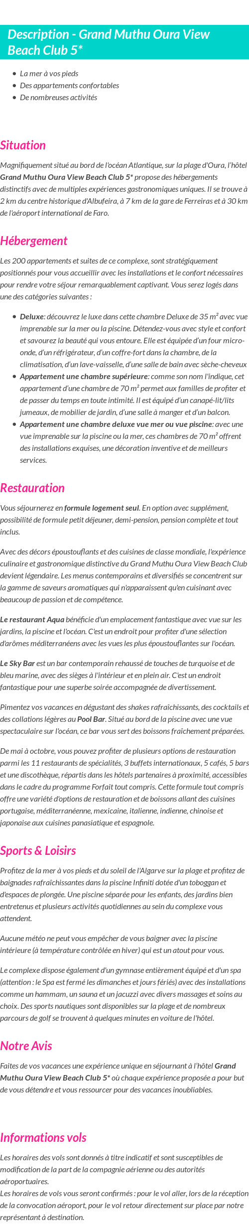 Détails du séjour