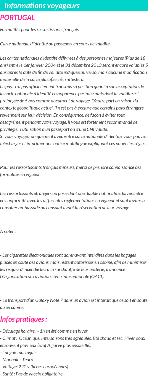 Formalités et infos voyageurs
