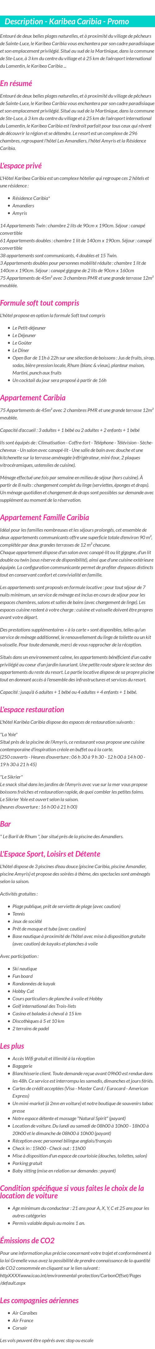 Détails du séjour