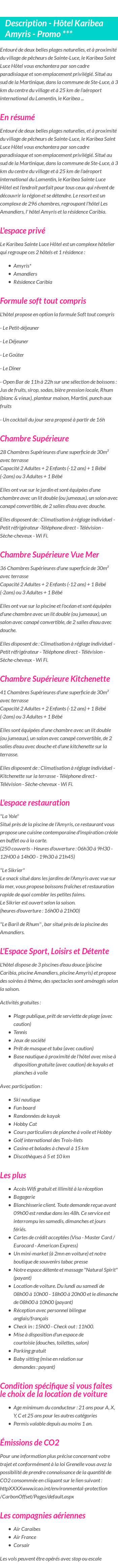 Détails du séjour
