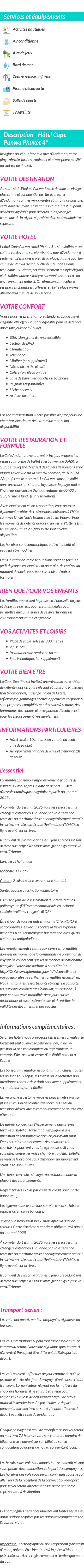 Détails du séjour