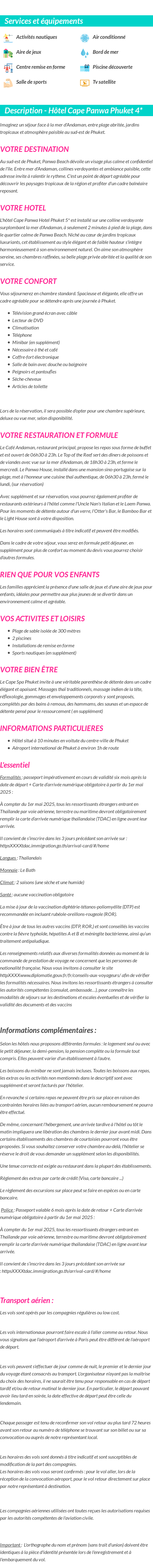 Détails du séjour