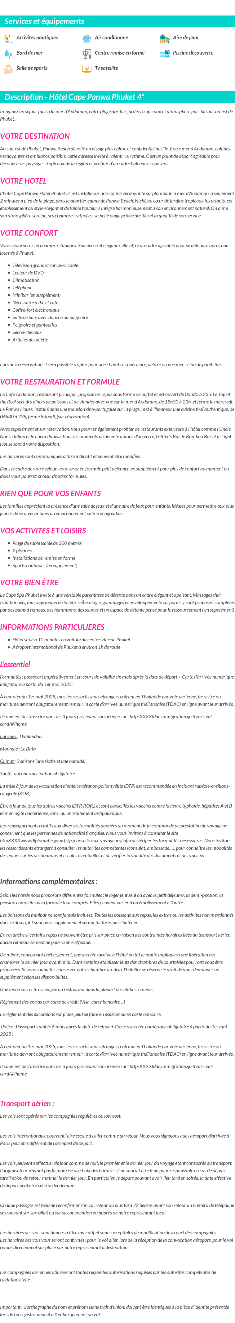 Détails du séjour