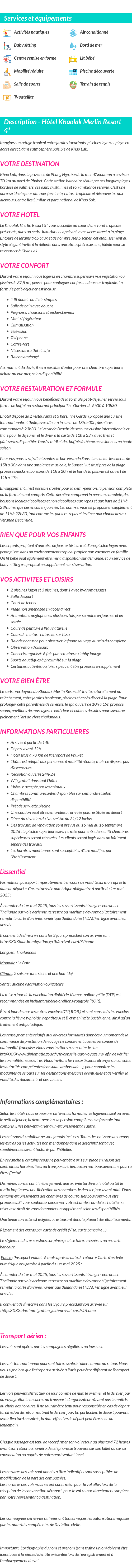Détails du séjour