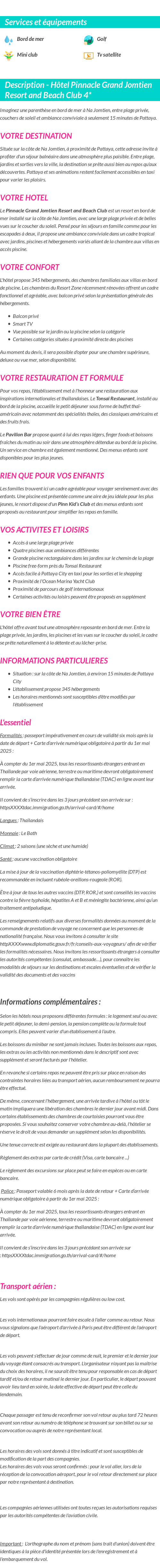 Détails du séjour