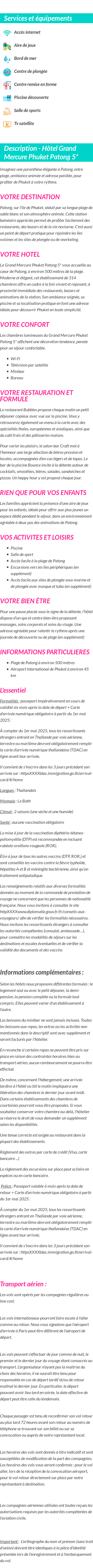 Détails du séjour