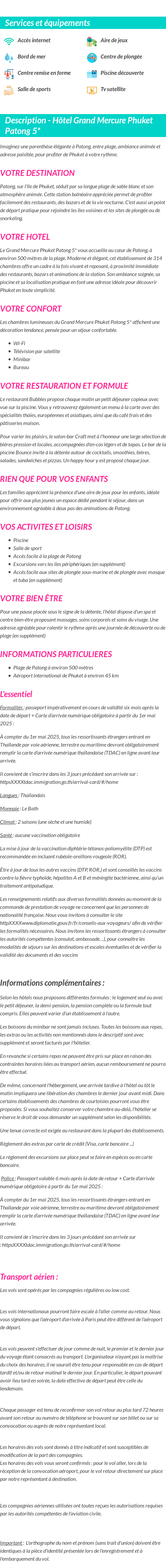 Détails du séjour