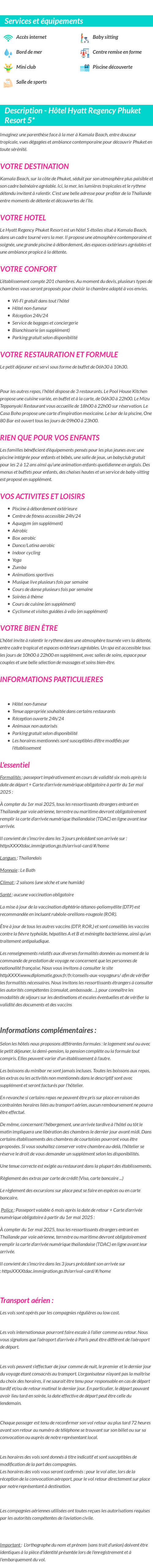 Détails du séjour