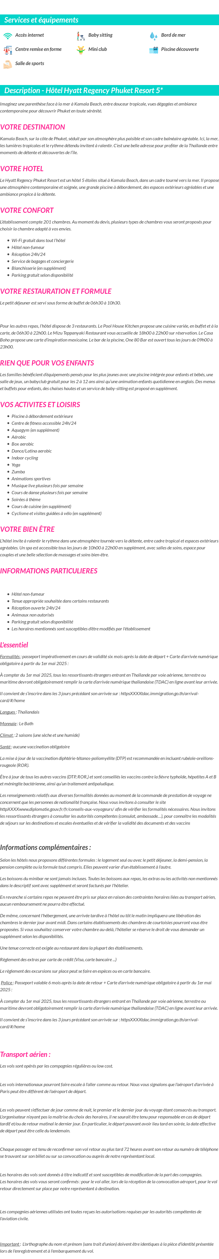 Détails du séjour