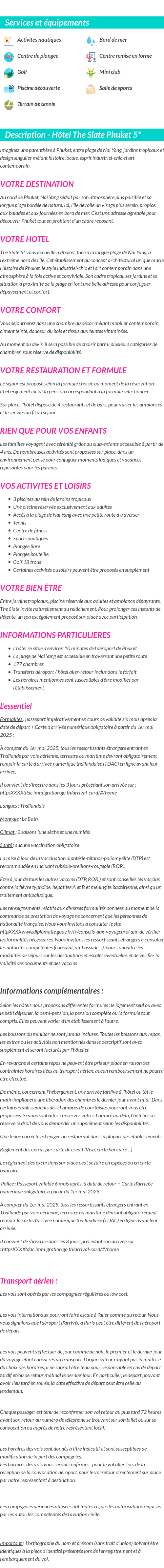 Détails du séjour