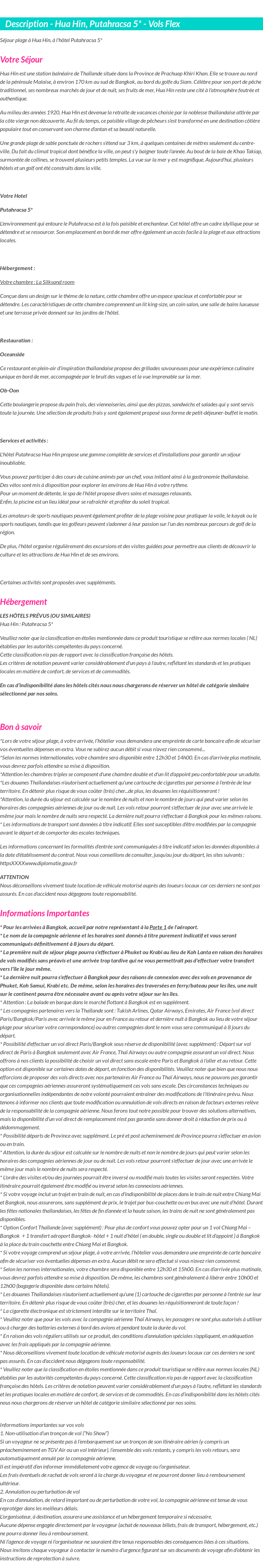 Détails du séjour