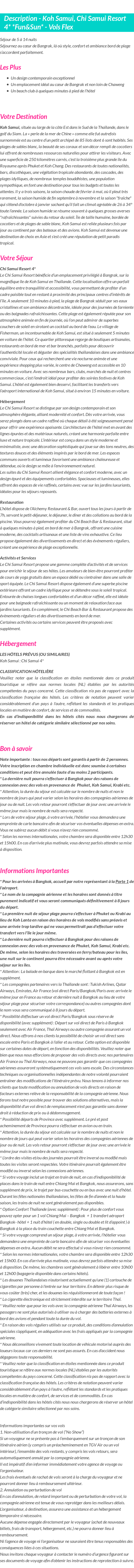 Détails du séjour