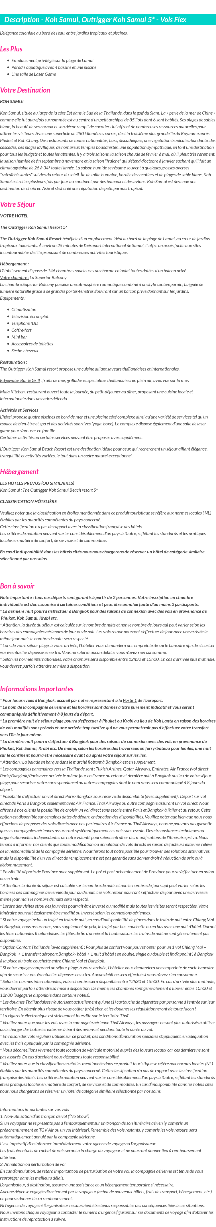 Détails du séjour