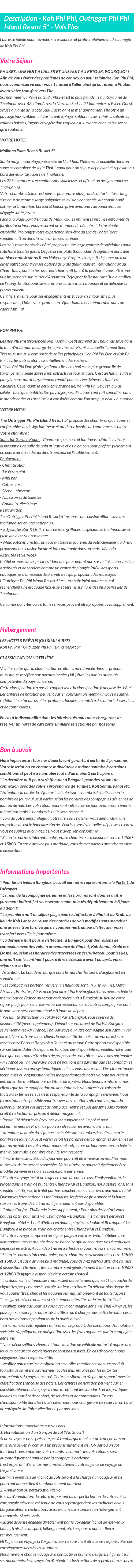 Détails du séjour