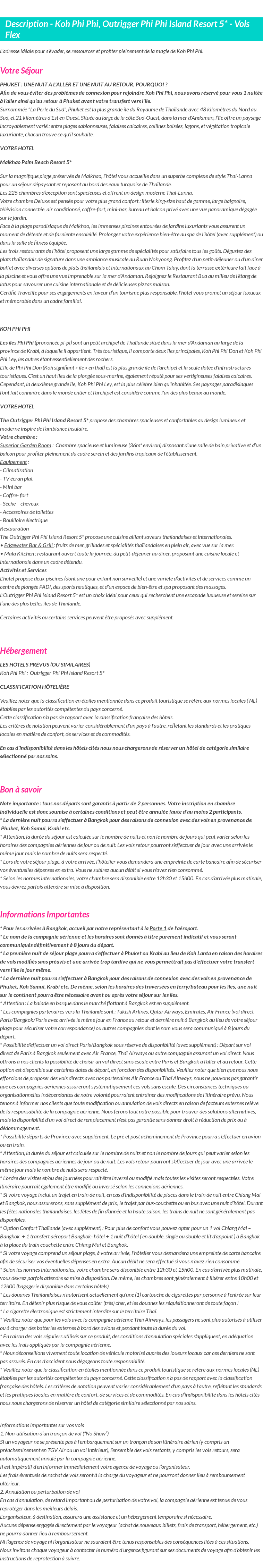 Détails du séjour