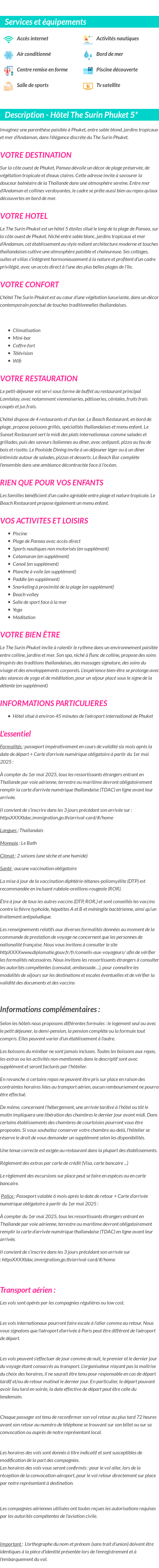 Détails du séjour