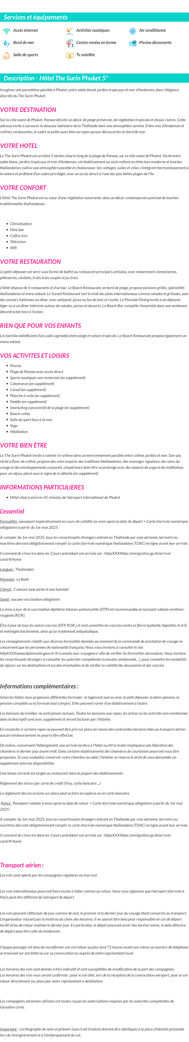 Détails du séjour
