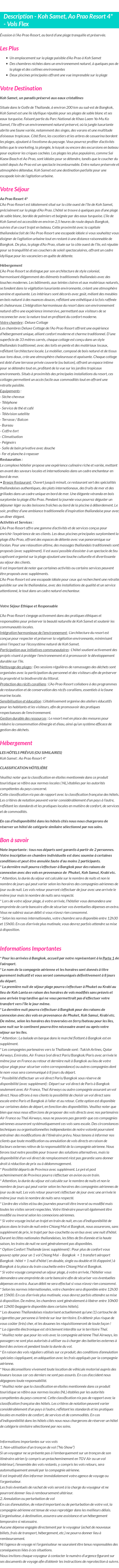 Détails du séjour