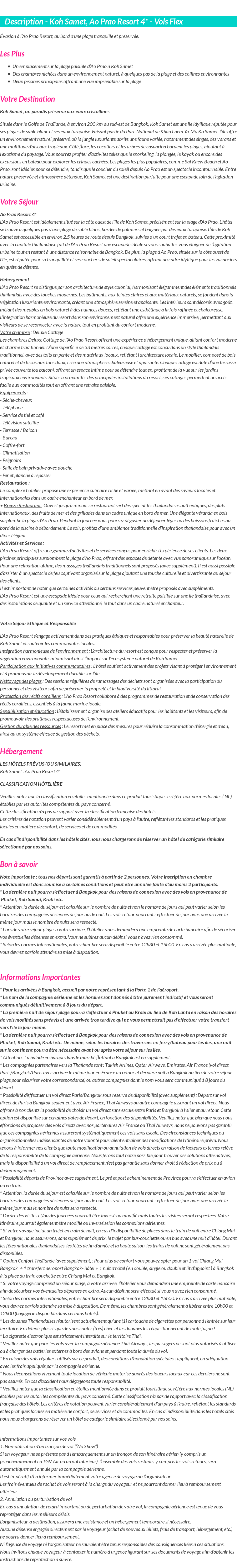Détails du séjour