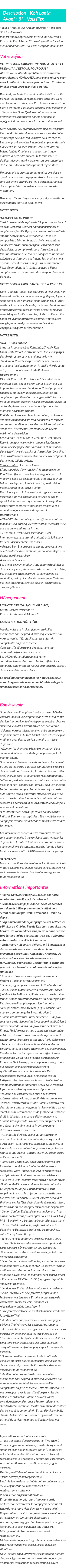 Détails du séjour