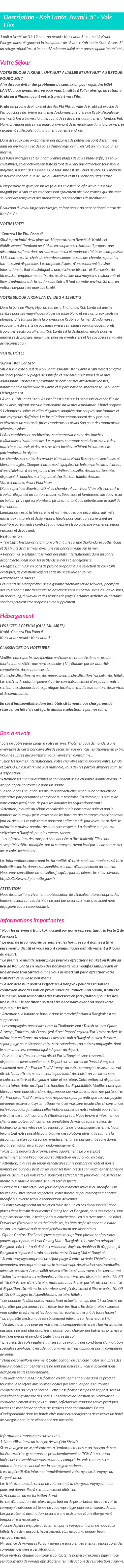 Détails du séjour