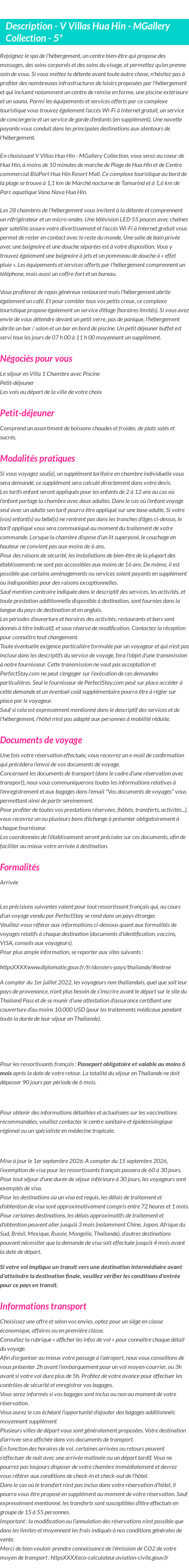 Détails du séjour