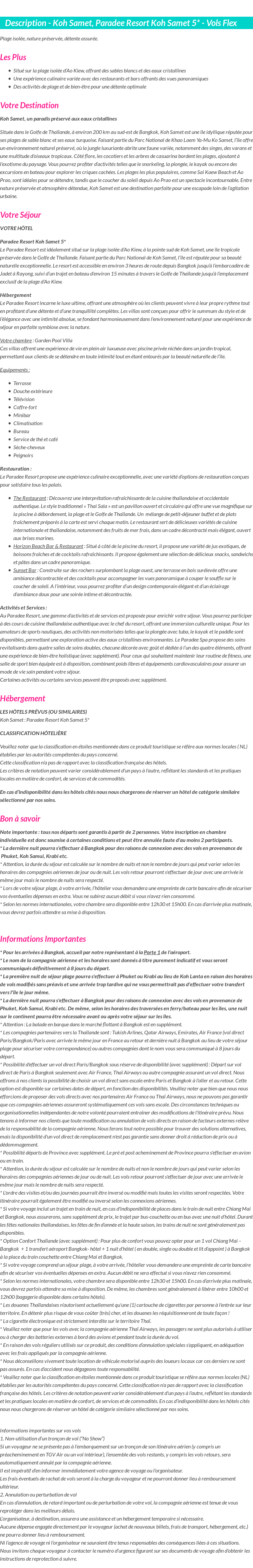 Détails du séjour