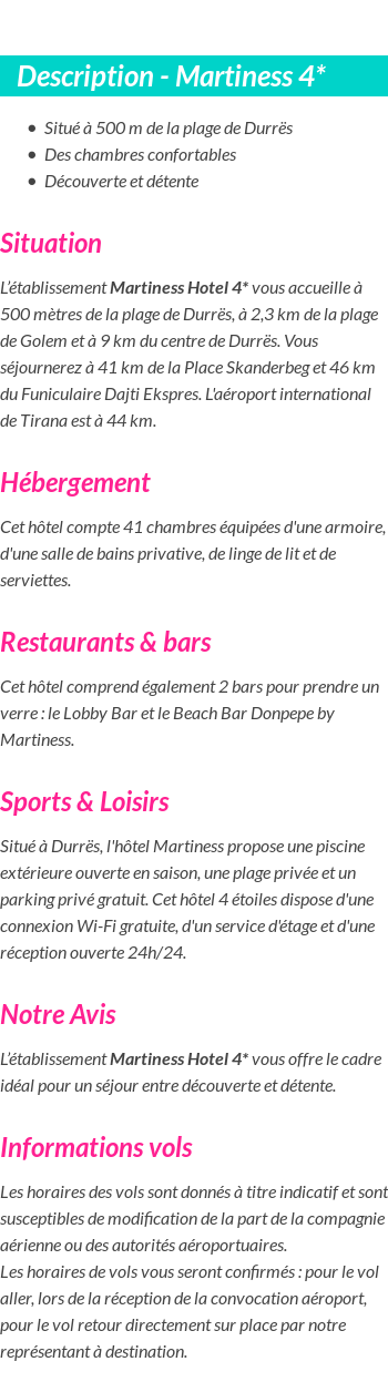 Détails du séjour