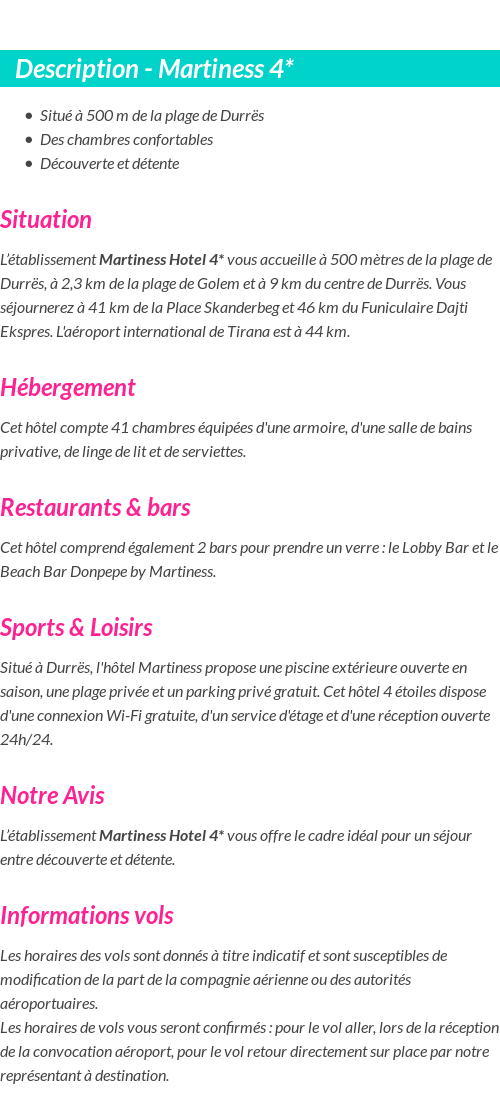 Détails du séjour