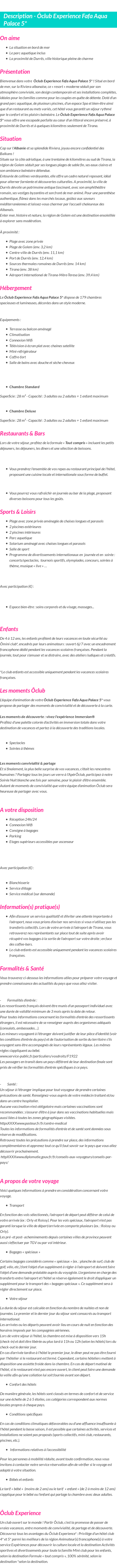Détails du séjour
