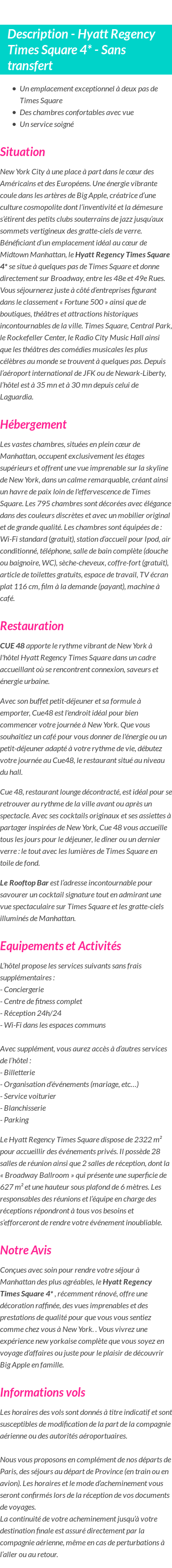 Détails du séjour