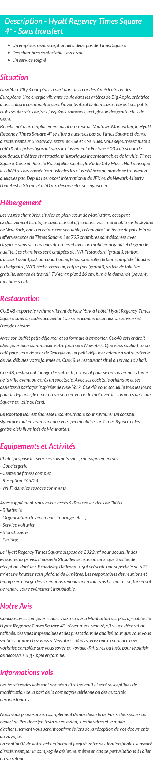Détails du séjour