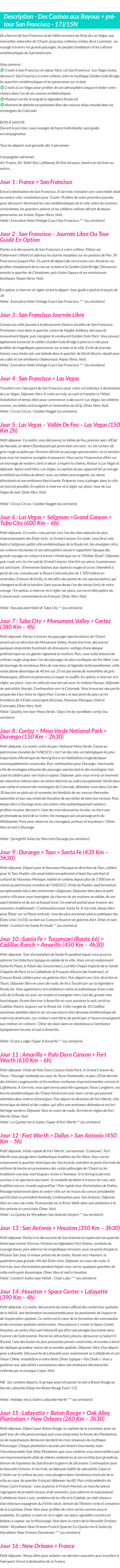 Détails du séjour