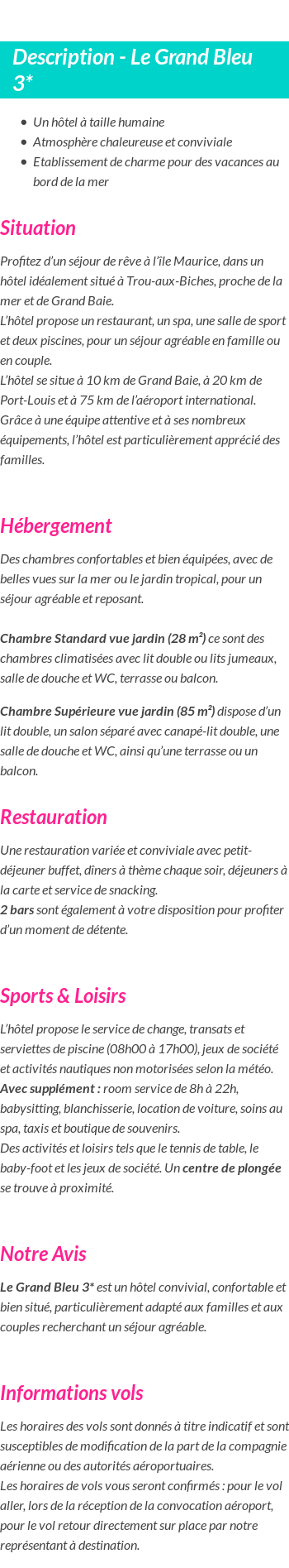Détails du séjour