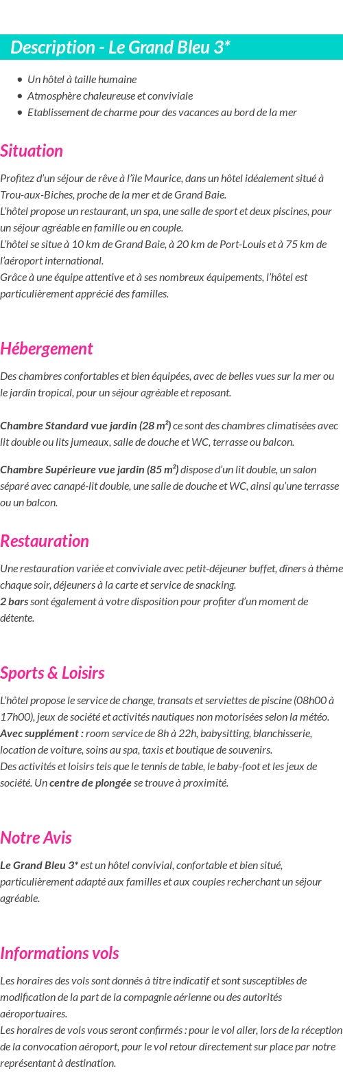 Détails du séjour