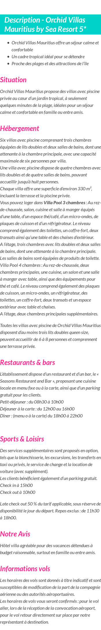 Détails du séjour